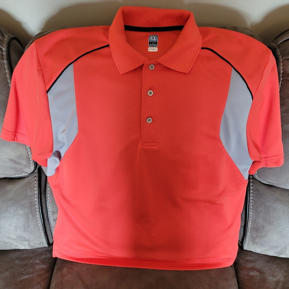 PGA TOUR  Orange and Gray Polo Shirt with Color Blocking